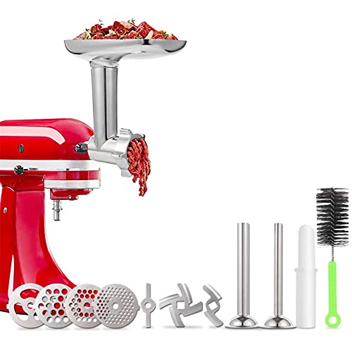 Meat Grinder Attachment for KitchenAid Stand Mixers Accessories Included 2 Sausage Stuffer Tubes Durable Metal Food Grinder Attachments by Kitchood Silver