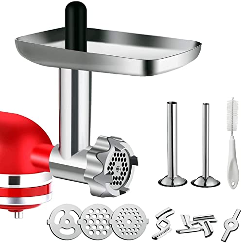 Metal Food Grinder Attachment for KitchenAid Stand Mixers GTING Meat Grinder Attachment Included 2 Sausage Stuffer Tubes 3 Grinding Blades 3 Grinding Plates