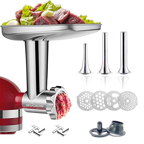 Stainless Steel Food Grinder Attachment for KitchenAid Stand MixerDurable Meat Grinder Including 3 Sausage Stuffer Dishwasher Safe Attachment Suitable