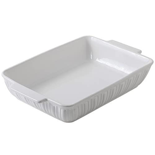 FE Baking Dish 11x 8Rome Pillar Casserole Dish 338 Quart Lasagna Pan with Handles Ceramic Rectangular Baking Pan for Dinner  Banquet (Ivory White)