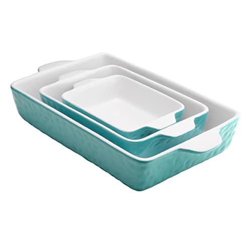 Nonstick Ceramic Baking Dish Set Oven MicrowaveDishwasher Safe Rectangular Baking Pans Aqua Color