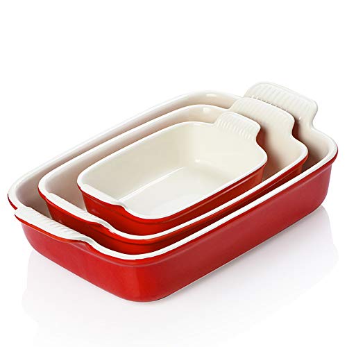 SWEEJAR Porcelain Bakeware Set for Cooking 13 x 98 inch Ceramic Rectangular Baking Dish Lasagna Pans for Casserole Dish Cake Dinner Kitchen Banquet and Daily Use (Red)