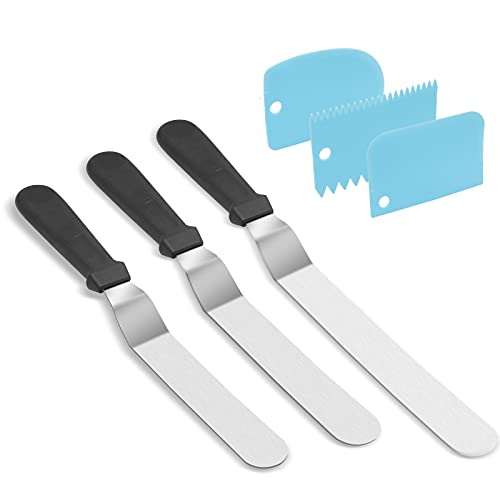 Angled Icing Spatula Set and 3 Packs Cake Scrapers Smoother Stainless Steel Offset Spatulas Cake Frosting Spatula Set for Pastry Decorating Tools