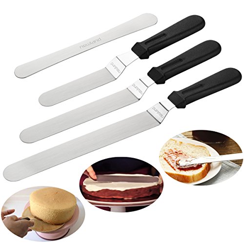 Newland Angled Icing Spatulas Set Stainless Steel Kitchen Cake Spatula Variety Set Pack of 3 (8 inch 10 inch and 12 inch) (Black)