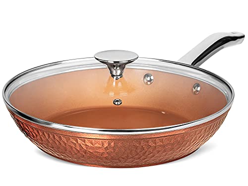 MICHELANGELO Nonstick Fry Pan With Lid Hammered Copper Frying Pan Nonstick Skillet 12 Inch Frying Pan Induction Compatible  Large Frying Pan 12 Inch