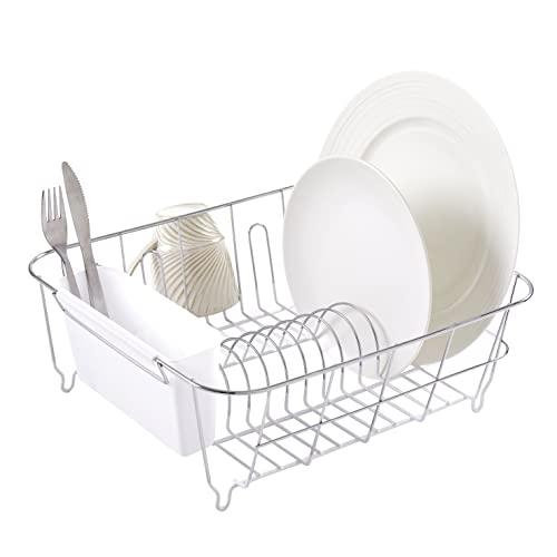 Sweet Home Collection 2 Piece Dish Drying Rack Set Drainer with Utensil Holder Simple Easy to Use Fits in Most Sinks 12 x 145 x 5 White