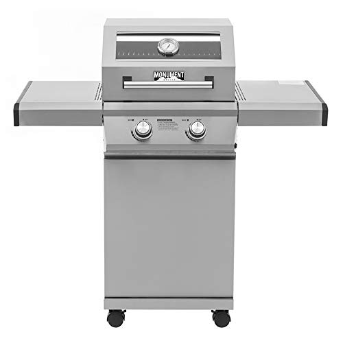 Monument Grills 14633 2Burner Stainless Steel Liquid Propane Gas Grill with Clear View Lid LED Controls