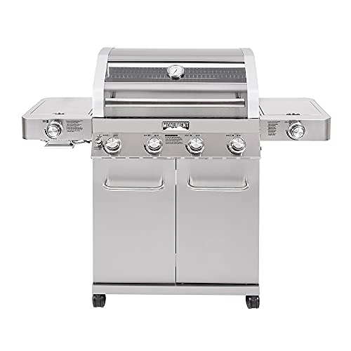 Monument Grills Larger 4Burner Propane Gas Grills Stainless Steel Cabinet Style with Clear View Lid LED Controls Built in Thermometer and Side  Side Sear Burners