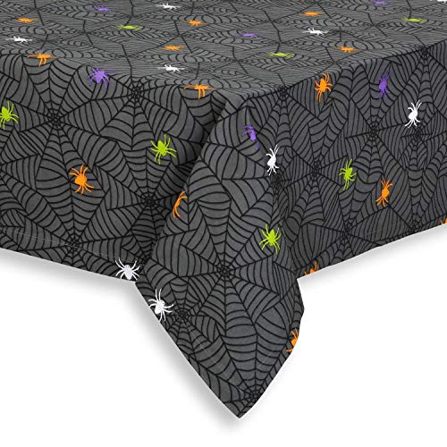 Cackleberry Home Spooky Spider Halloween Cotton Fabric Tablecloth 52 x 70 Rectangular