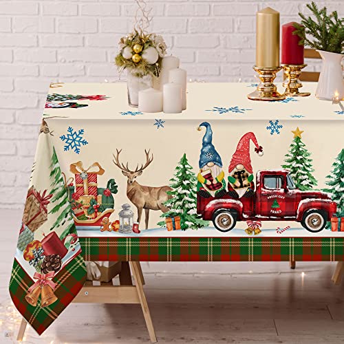 Christmas Tablecloth Christmas Table Cloth for Rectangle Tables 52 x 70 Christmas Gnomes Snowman Truck Washable Polyester Vintage Decorations Table Cover for Picnic Party Outdoor Dinner Dining Room