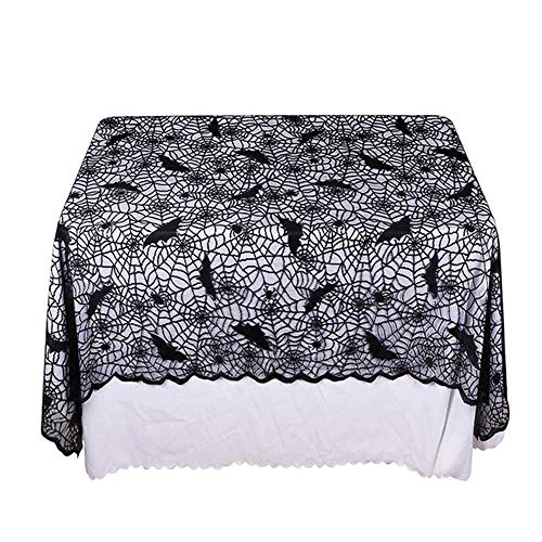 Halloween Rectangular 52 x 70 Cobweb Tablecloth Black Lace Bat Spiderweb Table Cover for Halloween Dinner Parties and Scary Movie Nights Decor Polyester