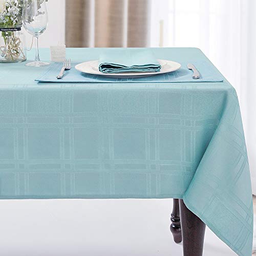 JUCFHY Soild Plaid Jacquard Spring Table Cloth Elegance Wrinkle Resistant Contemporary Woven Decorative Tablecloths Spillproof Soil Resistant Holiday Table Cover 52 X 70 Turquoise