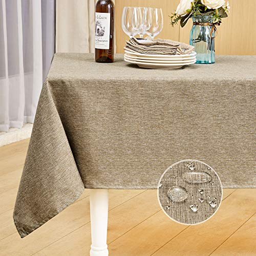 Mebakuk Rectangle Table Cloth Linen Farmhouse Tablecloth Waterproof AntiShrink Soft and Wrinkle Resistant Decorative Fabric Table Cover for Kitchen (Oblong 52 x 70 Inch (46 Seats) Mocha)