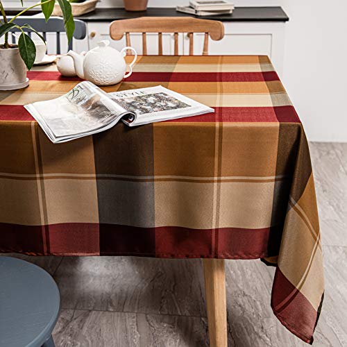 Melodieux Plaid Tablecloth Rectangle Cotton Linen Textured Holiday Table Cover Spillproof Water Wrinkle Resistant Vintage Tabletop Decoration Kitchen Dining Room 52 x 70 Red Checkered