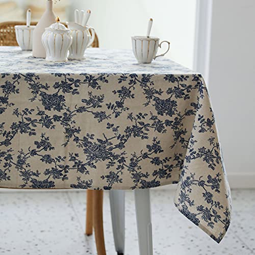 Pastoral Rectangle Tablecloth  52 x 70 Inch  Linen Fabric Table Cloth  Washable Table Cover with DustProof Wrinkle Resistant for Restaurant Picnic Indoor and Outdoor Dining Floral (Dark Blue)