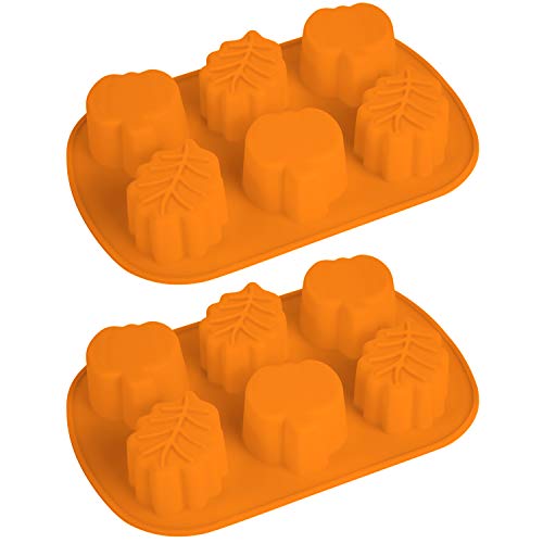 2 Pieces Pumpkin Leaf Silicone Molds 3D Thanksgiving Fall Theme Silicone Molds for Making Soap Candle Candy Muffins Chocolates Cake Decoration (orange)