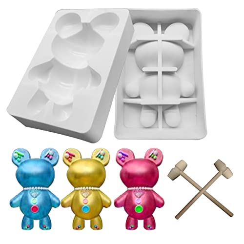 Bear Chocolate Silicone Molds Large (76 inch X 51 inch) 3D Breakable Tedddy Bear Chocolate Mold with 2 Hammer Bear Candy Molds for Mousse Cake Gummy Bear Dessert Baking Jello Birthday Christmas