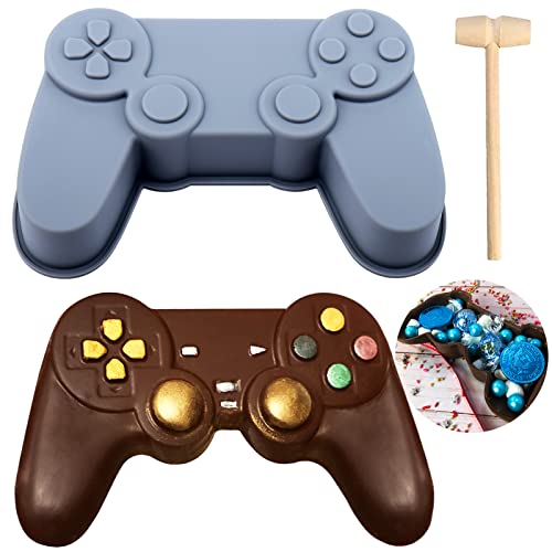 Chocolate Molds Silicone for 3D Breakable Game Controller Large Breakable Chocolate Molds with 1 Pcs Wooden Mallet for DIY Smash Game Controllers Cake Baking Birthday Valentine Candy Molds