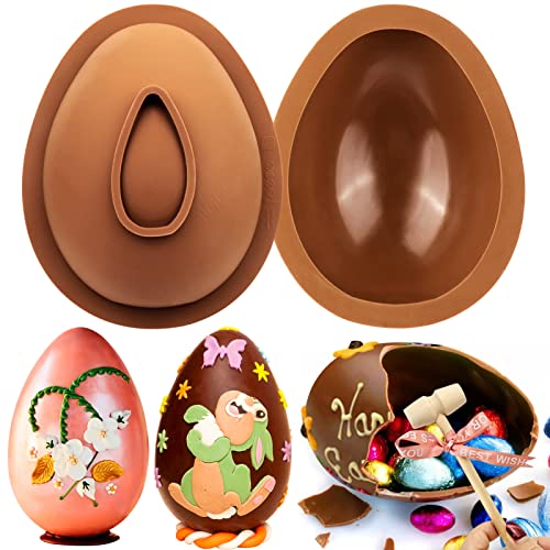 Juome Easter Eggs Chocolate Silicone Molds Large 3D Breakable Easter Egg Chocolate Molds with 1 Hammer for Easter Decorations Mousse Cake Dessert Baking