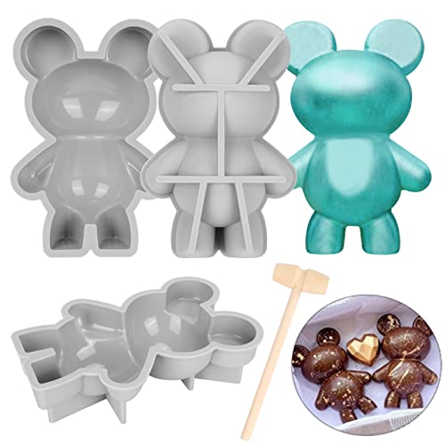 Ulknyss Bear Chocolate Silicone Mold 1 PCS 3D Breakable Bear Chocolate Mold with 1 Hammer for DIY Chocolate Smash Bears Mousse Cake Dessert Birthday Valentines Day Candy Mold