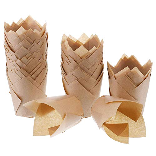 200pcs Tulip Cupcake Liners Baking Paper Cups Holders Greaseproof Muffin Cases Wrappers for Wedding Birthday Party Baby Shower Standard Size (Natural)