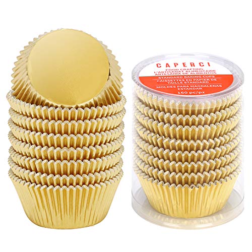 Caperci Standard Cupcake Liners Gold Foil Muffin Baking Cups 160Pack  Premium Greaseproof  Sturdy Cupcake Papers