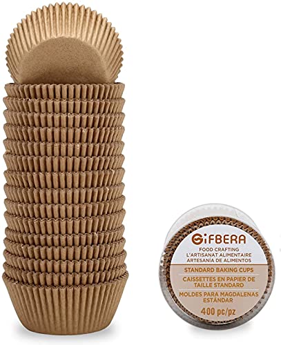 Gifbera Natural Cupcake Liners Standard Baking Cups 400Count Unbleached No Smell Paper
