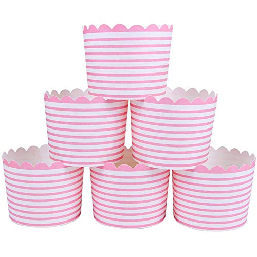 Webake Full Size Paper Baking Cups 6oz Pink Cupcake Liners for Cupcake Bath Bomb Muffin Case Great for Valentines Day Cupcake Baking Decoration Set of 25 (Pink Stripe)