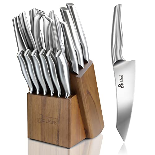 Knife Sets for Kitchen with Block DDF iohEF 16Piece Japanese Stainless Steel Kitchen Knife Block Set with Sharpener Unibody Silver Chef Knife Set