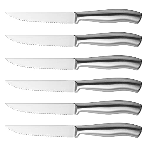 IsheTao Steak Knives Steak Knife Set of 6 45 inches Steak Knife Dishwasher Safe High Carbon Stainless Steel Steak Knife Silver
