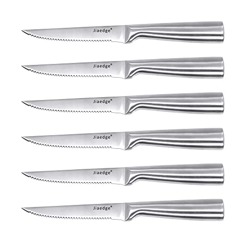Steak Knives Jiaedge Steak Knives Set of 6 Stainless steel Steak Knives Chicago cutlery steak knife set Dishwasher safe Boxed (Silver)（7Pack）