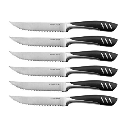 Bellemain Serrated Steak Knife Set  Solid Stainless Steel Steak Knives  Meat Knives Set Meat Cutter Knife Meat Kitchen Knife Set for Men  Women  Serrated Steak Knives Set of 6