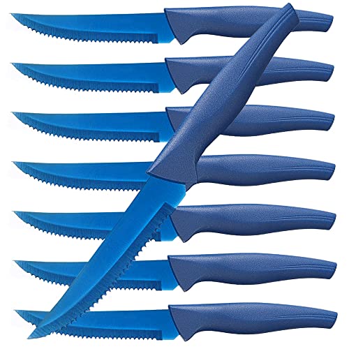 Blue 8 Piece Stainless Steel Steak Knife Set Serrated Steak Knives Set Scratch Resistant