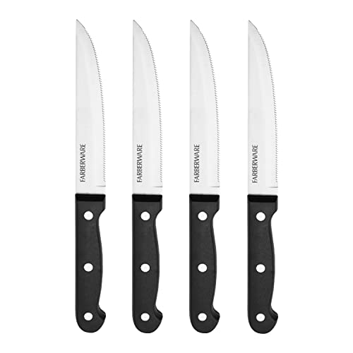 Farberware 4Piece FullTang Triple Rivet Never Needs Sharpening Stainless Steel Steak Knife Set Black