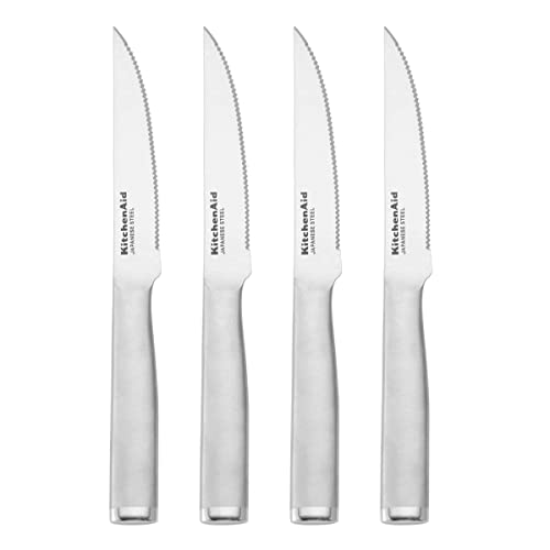 KitchenAid Gourmet Forged Steak Knife Set HighCarbon Japanese Stainless Steel 4 Piece Brushed Stainless Steel