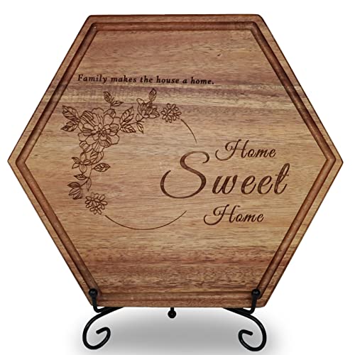 Holymood Personalized New Home Housewarming Gift Handmade Engraved Cutting Board for Wedding Gift Home Owner Couple Gift Ideas Real Estate Gifts for New Home Buyer with Display Stand  Curve