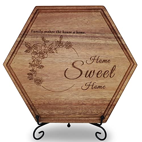 Holymood Personalized New Home Housewarming Gift Handmade Engraved Cutting Board for Wedding Gift Home Owner Couple Gift Ideas Real Estate Gifts for New Home Buyer with Display Stand  Curve