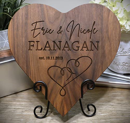 Personalized Cutting Board Wedding Gift  Beautifully Engraved Heart Design Unique Customized Bride Groom Elegant Display Newlywed Couple Parent Anniversary Marriage Housewarming Christmas (12x12x75)