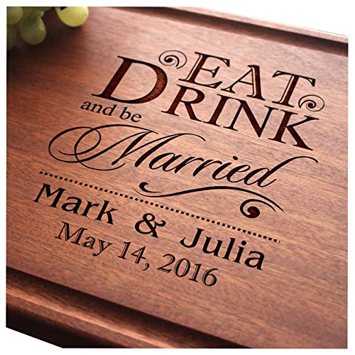 Straga  Engraved Cutting Boards for Personalized Gifts Practical Wedding Gifts and Keepsakes Cutting Board with Eat Drink and Be Married Design No012 Customize Your Wood Board Style and Design