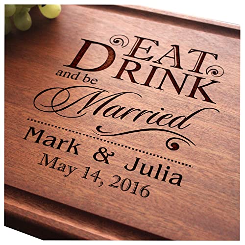 Straga  Engraved Cutting Boards for Personalized Gifts Practical Wedding Gifts and Keepsakes Cutting Board with Eat Drink and Be Married Design No012 Customize Your Wood Board Style and Design