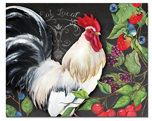 CounterArt White Rooster Glass Cutting Board 15 x 12