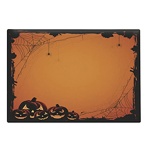 Ambesonne Halloween Cutting Board Grunge Cartoon Jack O Lanterns Horror Time Of Year Trick Or Treat Print Decorative Tempered Glass Cutting and Serving Board Large Size Seal Brown Orange