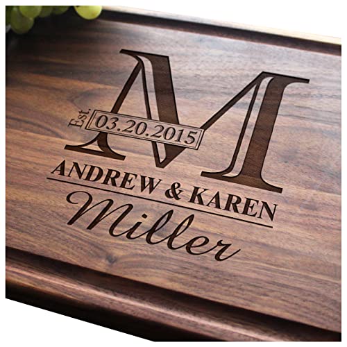 Straga  Engraved Cutting Boards for Personalized Gifts Practical Wedding Gifts and Keepsakes Cutting Board with Classic Mongoram Design No003 Customize Your Wood Board Style and Design