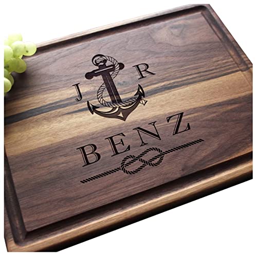 Straga  Engraved Cutting Boards for Personalized Gifts Practical Wedding Gifts and Keepsakes Cutting Board with Nautical Anchor Initial Design No804 Customize Your Wood Board Style and Design