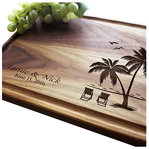Straga  Engraved Cutting Boards for Personalized Gifts Practical Wedding Gifts and Keepsakes Cutting Board with Tropical Beach Design No409 Customize Your Wood Board Style and Design