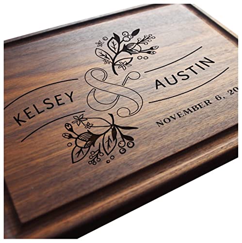 Straga  Engraved Cutting Boards for Personalized Gifts Practical Wedding Gifts and Keepsakes Cutting Board with Floral Ampersand Design No410 Customize Your Wood Board Style and Design