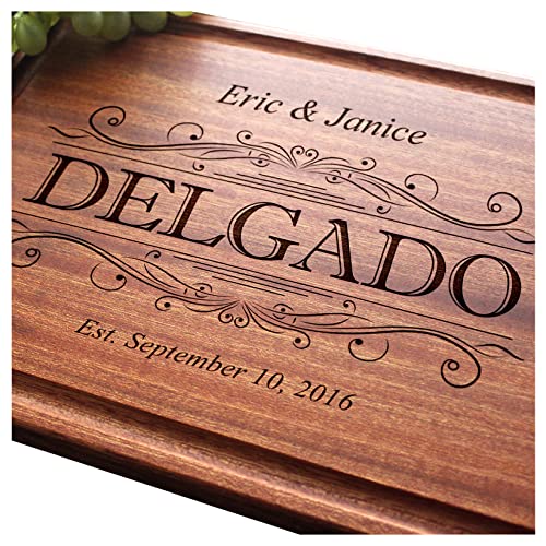 Straga  Engraved Cutting Boards for Personalized Gifts Practical Wedding Gifts and Keepsakes Cutting Board with Regal Swirl Design No002 Choose Your Wood Board Style and Design