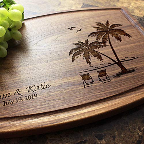 Straga  Engraved Cutting Boards for Personalized Gifts Practical Wedding Gifts and Keepsakes Cutting Board with Tropical Beach Design No409 Customize Your Wood Board Style and Design