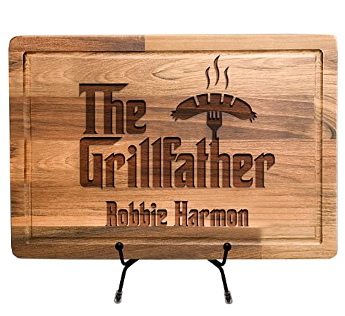 The Grillfather Wood Cutting Board Fathers Day Gift Idea BBQ Gift Personalized Gift for Men Dad Grandpa Custom Engraved Cutting Board Fathers or Grandpas Birthday Gift Grill Master