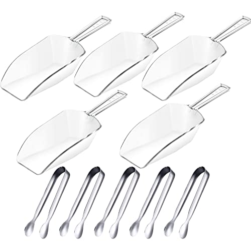 5Pcs Ice Tongs and 5Pcs Plastic Measuring Scoops Serving Tongs Food Scoops Set for Sweet Candy Coffee Ice Bucket Bar Kitchen Wedding Birthday Party